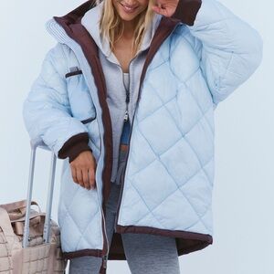 Free People Roaming On Reversible Parka Sky Blue Quilted Puffer Jacket